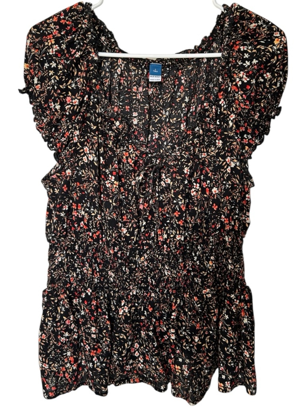 ❌final markdown❌ Old Navy Black Floral Smocked Peplum Blouse size Large Tall